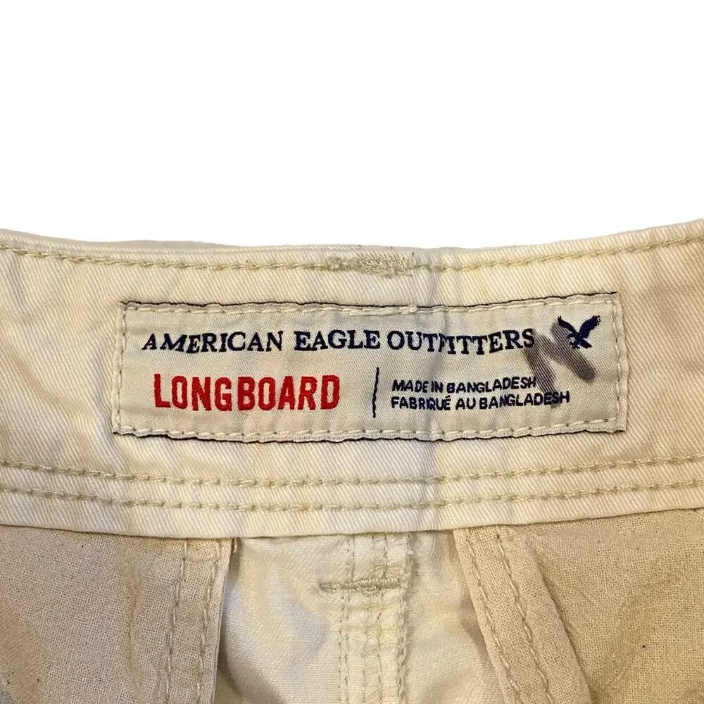 American Eagle Longboard Shorts Mens 30 White Heavyweight Cotton Casual Preppy